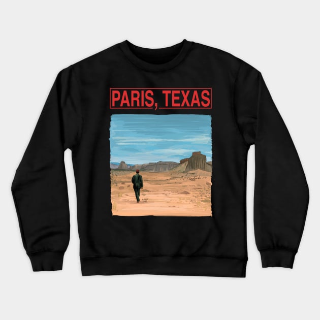 Paris Texas Movie Illustration with Title Crewneck Sweatshirt by burrotees